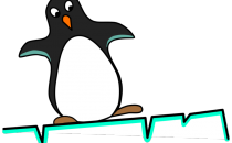 Cartoonist's impression of a penguin on an ice floe