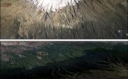 Two photos showing the retreat of the Kilimanjaro glacier